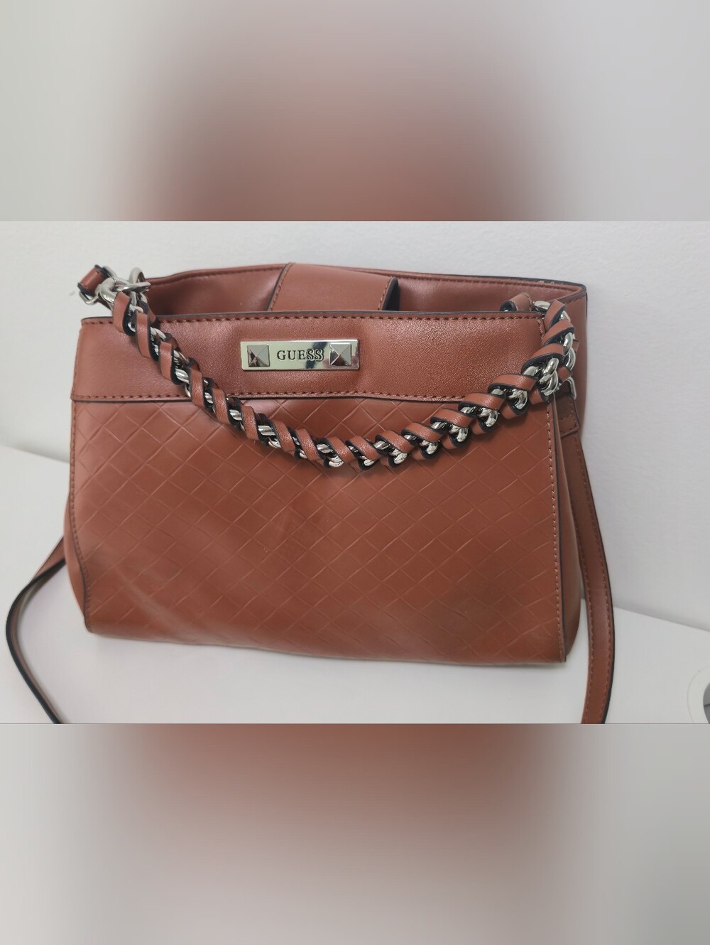 GUESS Women's Woven-Texture Tote in Cognac